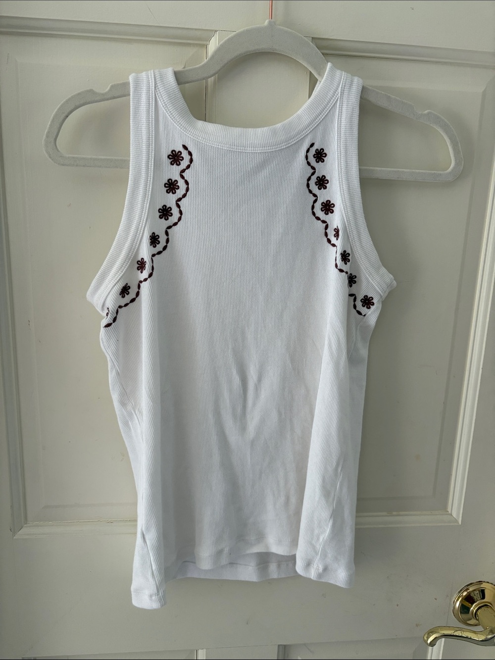 Loft White Floral-Trim Ribbed Tank Top - Women